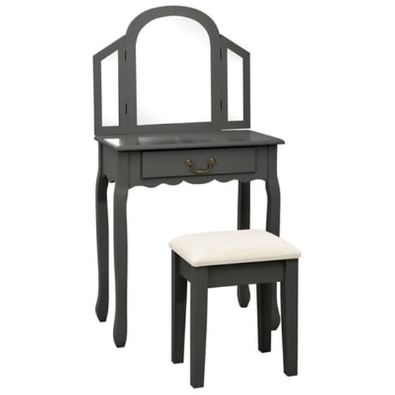 Vidaxl Μπουντουάρ Με Σκαμπό Γκρι 65x36x128 Εκ. Ξύλο Παυλώνιας / Mdf image 1