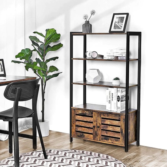 Βιβλιοθήκη Vasagle LSC75BX Μεταλλική με Ντουλάπι 70x30x121.5 cm - Καφέ/ Μαύρο image 1
