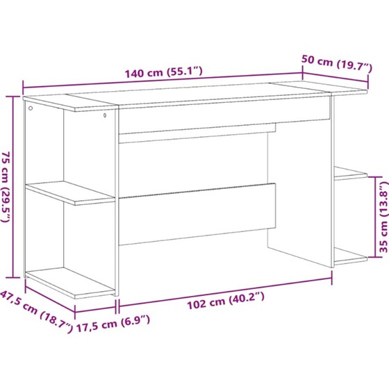 Γραφείο VidaXL από Επεξεργασμένο Ξύλο 140x50x75 cm - Sonoma Δρυς image 7