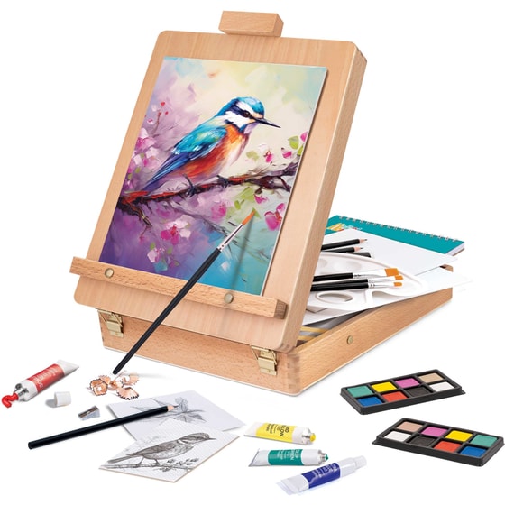 HappiHobbi Εργαστήριο Ζωγραφικής 5 σε 1 με Ξύλινο Βαλιτσάκι-Καβαλέτο image 2