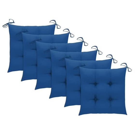 Καρέκλες Τραπεζαρίας Εξωτερικού Χώρου Vidaxl από Μασίφ Ξύλο Ακακίας με Μαξιλάρια 6 Τεμ. 56x62x92cm - Καφέ/Μπλε image 4