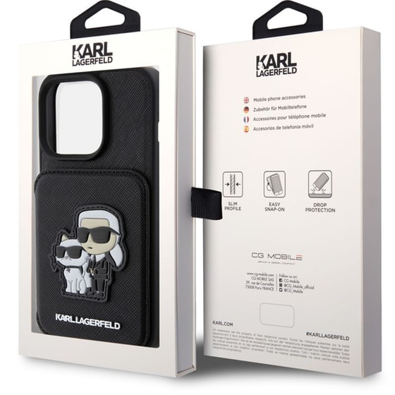 Θήκη Karl Lagerfeld iPhone 15 Pro - Karl Lagerfeld Karl Choupette Saffiano Cardslots & Stand Case - Black image 3