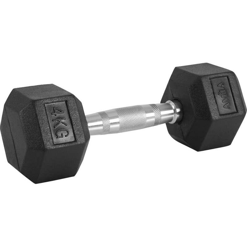 Βαράκι Εξάγωνο 4kg Amila Rubber Cover Class A 84536 από Χυτοσίδηρο - Μαύρο