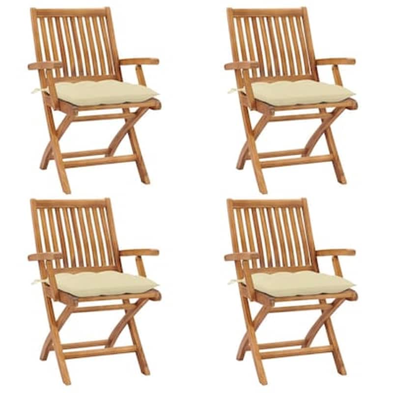 Vidaxl Καρέκλες Κήπου Πτυσσόμενες 4 Τεμ. Μασίφ Ξύλο Teak Με Μαξιλάρια