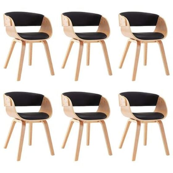 Καρέκλες Τραπεζαρίας Vidaxl Λυγισμένο Ξύλο/Συνθετικό Δέρμα 6 Τμχ - Μαύρες image 0
