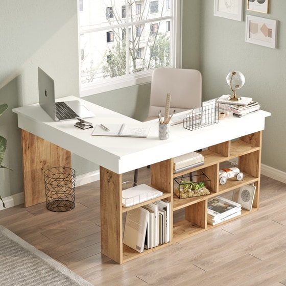 Γραφείο 24Mall Scrivere Atlantic Pine από Μοριοσανίδα 129x120x72 cm - Λευκό image 1