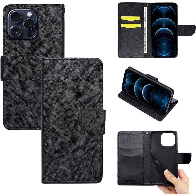 Θήκη Apple iPhone 15 Pro Max - Sonique Trend Book - Μαύρο