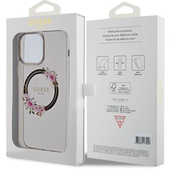 Θήκη Apple iPhone 14 Pro - Guess Flowers Wreath Collection Magsafe Hard Case - Μαύρο image 6