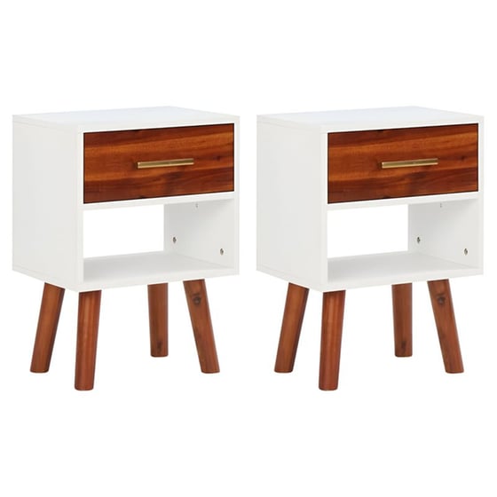 Κομοδίνο Vidaxl Από Μασίφ Ξύλο Ακακίας 2τμχ 40x30x57 cm - Λευκό Ματ Καφέ image 0