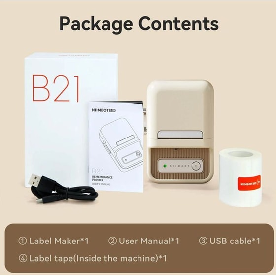NIIMBOT B21 Έχρωμος Εκτυπωτής Thermal Ετικετών με Bluetooth - Cream White image 3