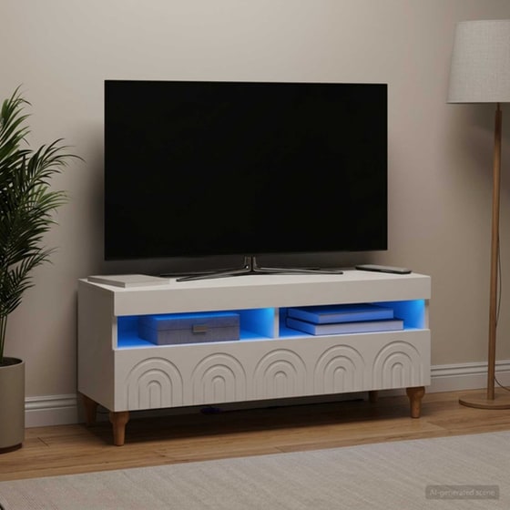Έπιπλο Τηλεόρασης με LED VidaXL από Επεξεργασμένο Ξύλο - Λευκό image 1