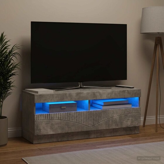 Έπιπλο Τηλεόρασης με LED VidaXL από Επεξεργασμένο Ξύλο - Γκρι Σκυροδέματος image 3