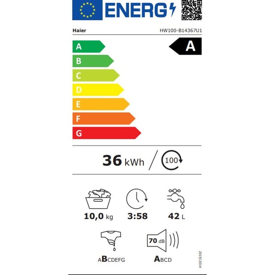 HAIER HW100-B14367U1 10 kg 1.400 Στροφές Λευκό Πλυντήριο Ρούχων image 15