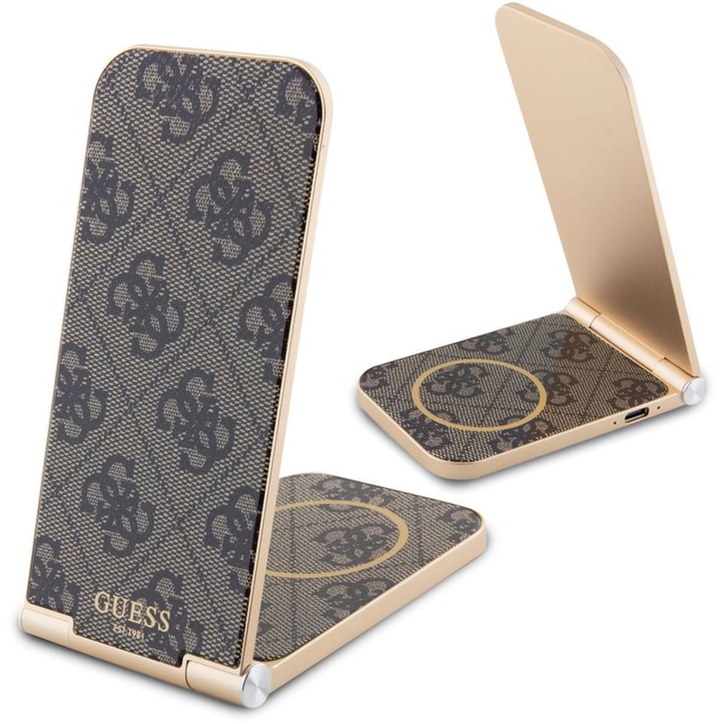 GUESS Guess “4g Logo Collection” Magnetic Desk Charger Αναδιπλούμενος Οικιακός Μαγνητικός Ταχυφορτιστής Ισχύος 15w Σε Χρώμα Καφέ (gudcfal4pegw)
