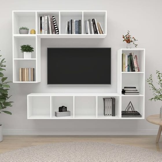 Έπιπλο Τηλεόρασης Vidaxl Μοριοσανίδα  4 Τμχ  37x37x142.5 cm - Λευκό image 1