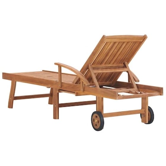 Ξαπλώστρα VidaXL με Μαξιλάρι από Μασίφ Ξύλο Teak 195x59.5  cm - Φυσικό Χρώμα Ξύλου/Μπεζ image 5