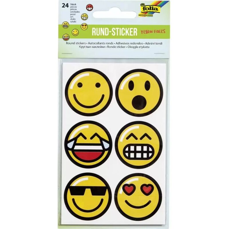 Folia Σετ 24 Αυτοκόλλητα Στρογγυλά 4 Φύλλα - Emojis