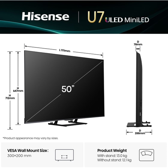 Hisense Mini-LED 50" 4K Smart Τηλεόραση 50U7Q image 2