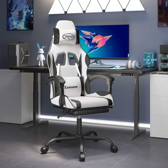Καρέκλα Gaming VIDAXL 3143888 με Υποπόδιο από Τεχνητό Δέρμα - Λευκή image 10