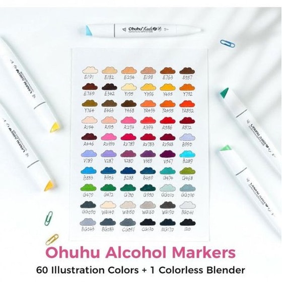 Μαρκαδόροι Σχεδίου Ohuhu&nbsp;Kaala Διπλή&nbsp;Μύτη&nbsp;Brush & Chisel&nbsp;(60 Τεμάχια) image 1
