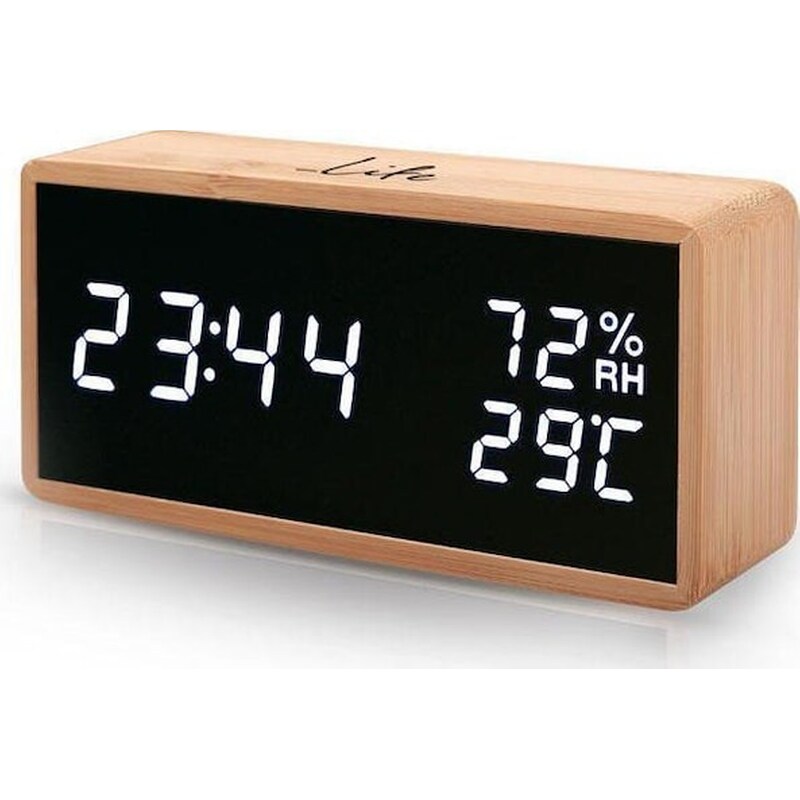 Ψηφιακό Θερμόμετρο/υγρόμετρο Με Ρολόι, Ξυπνητήρι Και Ημερολόγιο Life Noble Bamboo Wes-108