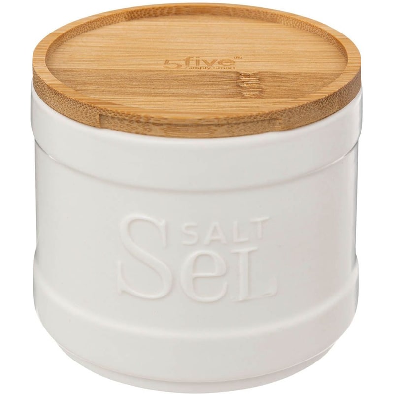 Δοχείο Αλατιού Spitishop Κεραμικό Φ10.7x10 cm - Λευκό/Μπεζ