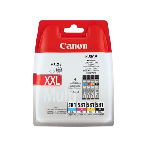 Canon CLI-581XXL Κυανό / Ματζέντα / Κίτρινο / Μαύρο Πακέτο 4 Μελανιών Εκτυπωτή 1998C005 image 0