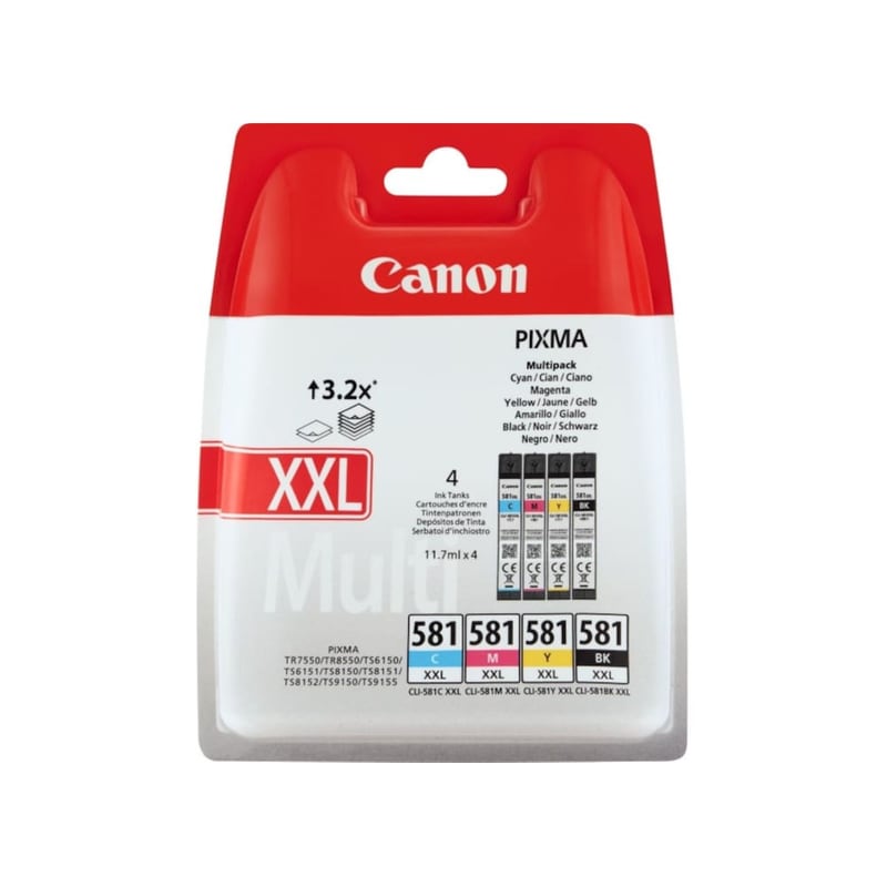 Canon CLI-581XXL Κυανό / Ματζέντα / Κίτρινο / Μαύρο Πακέτο 4 Μελανιών Εκτυπωτή 1998C005
