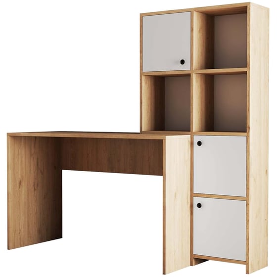 Γραφείο Βιβλιοθήκη 24Mall Vorrei Plus από Μοριοσανίδα 157 x 52 x 147 cm - Λευκό/Μπεζ image 0