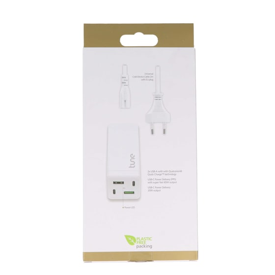 Φορτιστής Πρίζας Tune Dominion Multi-Port 2x Usb-C, 2x Usb 65W 2m - White image 1