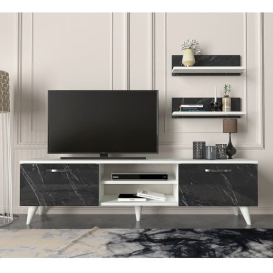 Έπιπλο Τηλεόρασης 24Mall Pianosa από Μοριοσανίδα 150x29.5x40.6 cm  - Λευκό/Μαύρο image 3