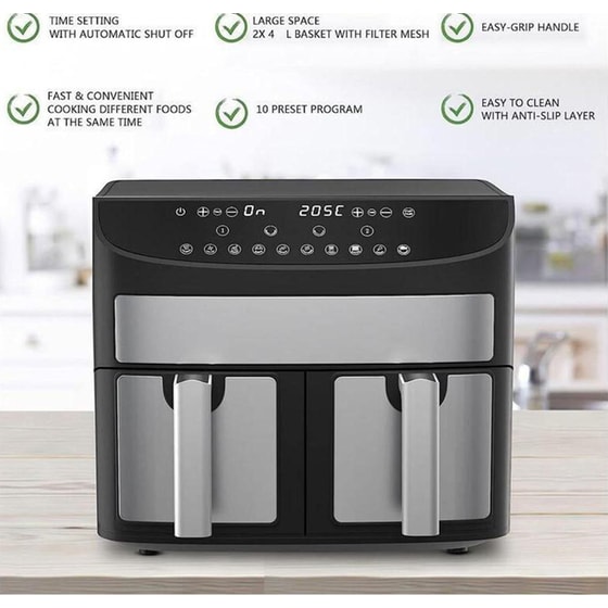 ROAYLTY LINE RL-AF-5409 με Διπλό Αποσπώμενο Κάδο 2400 W 8 L Inox Φριτέζα Αέρος image 4