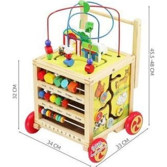 Εκπαιδευτική Περπατούρα Aria Trade Κύβος Δραστηριοτήτων Με Παζλ, Ρολόι & Άβακα Ξύλινη Για Μωρά 12+ Μηνών - 33x34x45.5-48 cm, Κιτρινό image 14