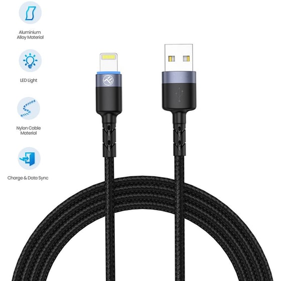 Καλώδιο Δεδομένων Tellur USB to Lightning με LED Φως 1.2m - Black image 2