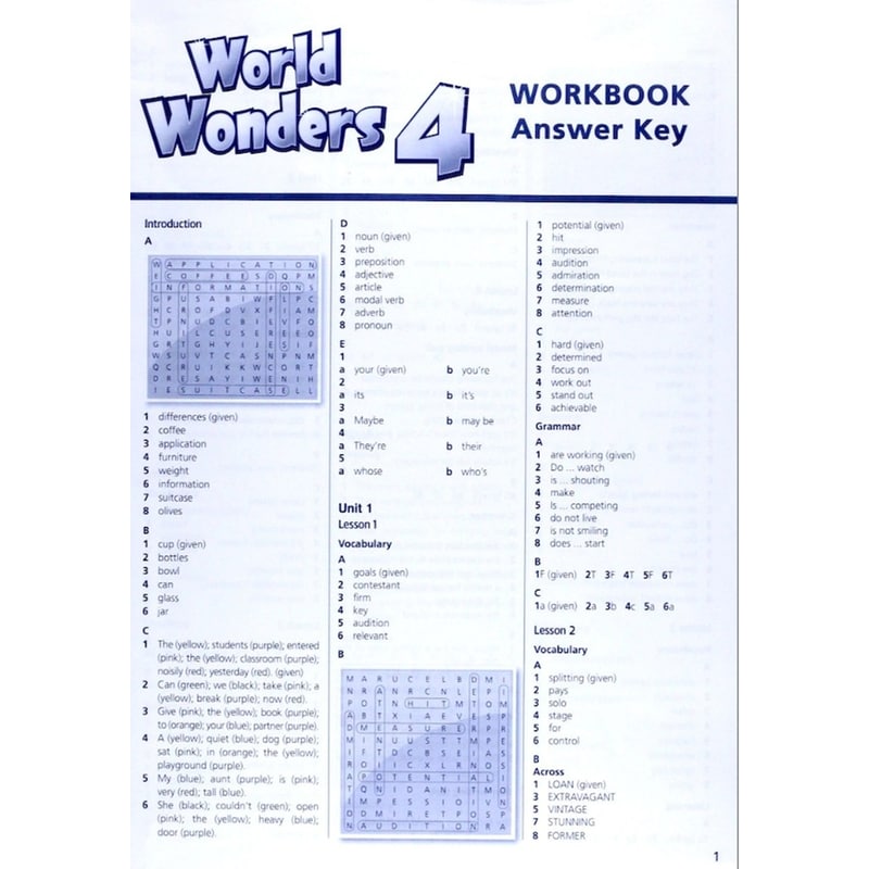 World Wonders 4 Worbook Answer Key