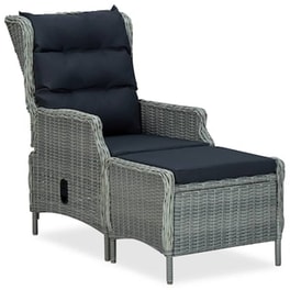 Vidaxl Πολυθρόνα Κήπου Ανακλινόμενη Αν. Γκρι Συνθ. Ρατάν Με Υποπόδιο
