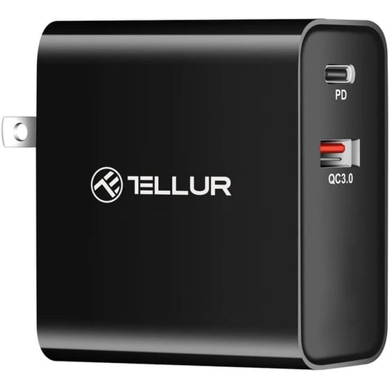 Φορτιστής Πρίζας Tellur PDHC1 1x USB-C, 1x USB-A 48W - Black (US, EU, UK) image 0