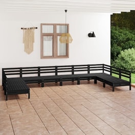 Vidaxl Σαλόνι Κήπου Σετ 10 Τεμαχίων Μαύρο Από Μασίφ Ξύλο Πεύκου