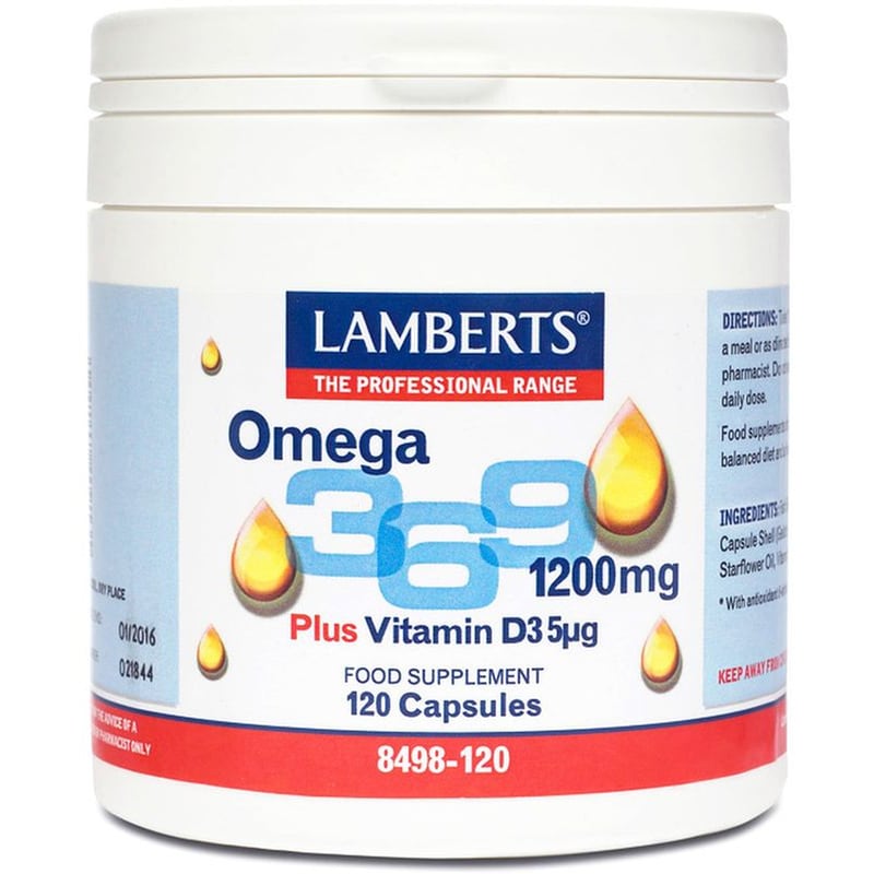 LAMBERTS Λιπαρά Οξέα LAMBERTS Omega 3-6-9 1200mg Plus D3 5mg - 120 Κάψουλες