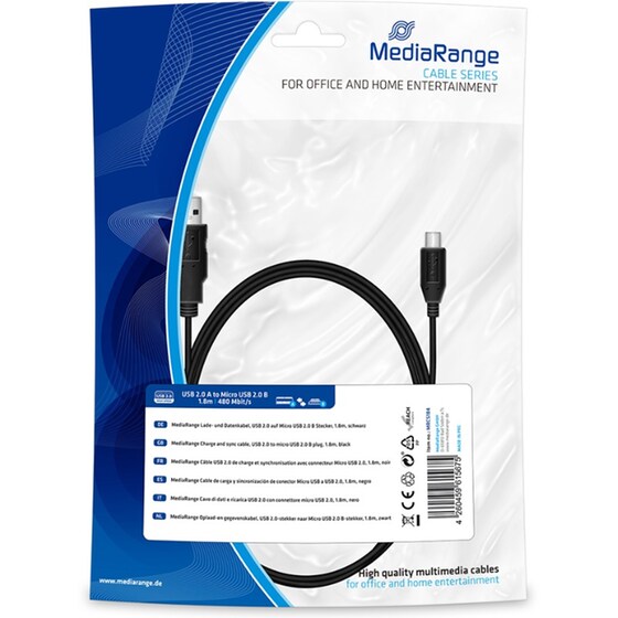 Καλώδιο Φόρτισης MediaRange Charge and Sync USB-A 2.0 to micro USB 1.8m - Μαύρο image 0