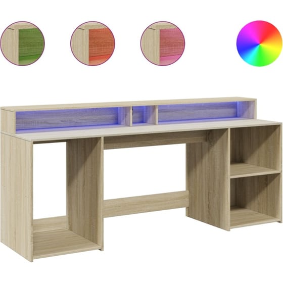 Γραφείο VidaXL με LED από Επεξεργασμένο Ξύλο 200x55x91 cm - Sonoma Δρυς image 1
