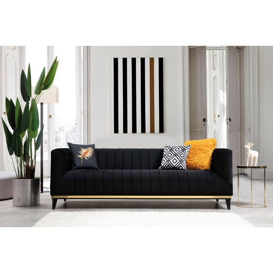 Τριθέσιος Καναπές 24Mall Abellare 222x89 cm - Μαύρο image 2