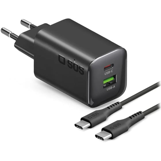 Φορτιστής Πρίζας SBS GAN USBA USB -C με Καλώδιο 65W - Μαύρο image 0