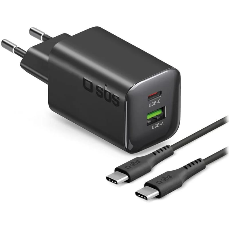 Φορτιστής Πρίζας SBS GAN USBA USB -C με Καλώδιο 65W - Μαύρο