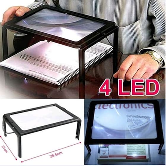 Μεγεθυντικός Φακός 3x/a4 Με Φωτισμό 4 Led Πολλαπλών Χρήσεων Handsfree Magnifier image 1