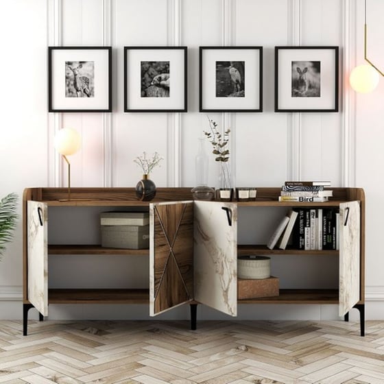 Μπουφές 24Mall Agora από Μοριοσανίδα/Μέταλλο 180x35x78 cm - Λευκός/Καρυδί image 3