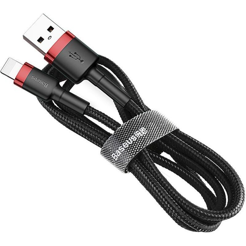 BASEUS Baseus Cafule Cable Durable Nylon Braided Wire USB Lightning 2.4Α 1m - Μαύρο/Κόκκινο