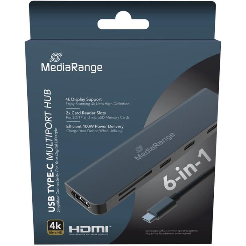 MediaRange Αντάπτορας MRCS519 USB-C σε USB-A/HDMI 0.08m Γκρι
