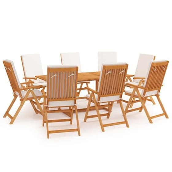 Vidaxl Σετ Τραπεζαρίας Κήπου 9 Τεμ. Από Μασίφ Ξύλο Teak Με Μαξιλάρια image 1