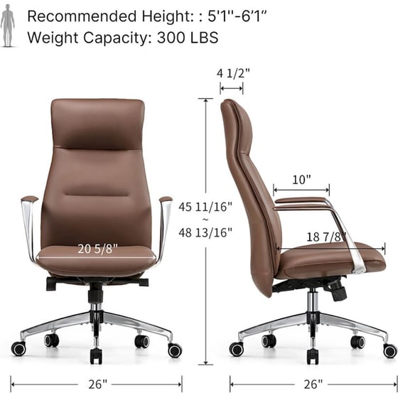 Καρέκλα Γραφείου Εργονομική Eureka Ergonomic ERK-OC08-BR από Δερματίνη - Καφέ image 7